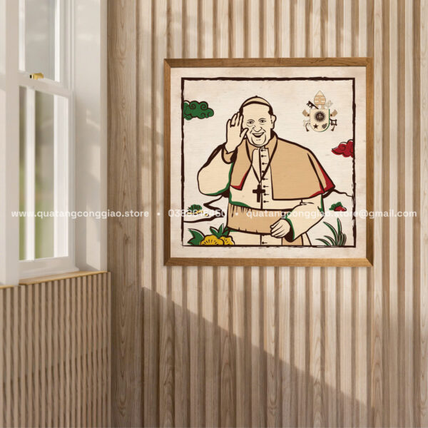 Tranh Canvas Giáo Hoàng Phanxicô theo phong cách đông hồ Việt Nam - Nhiều kích thước - Hình ảnh 5