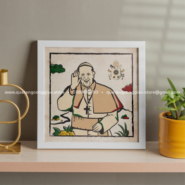 Tranh Canvas Giáo Hoàng Phanxicô theo phong cách đông hồ Việt Nam - Nhiều kích thước - Hình ảnh 6