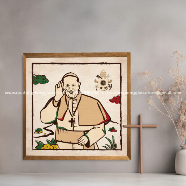 Tranh Canvas Giáo Hoàng Phanxicô theo phong cách đông hồ Việt Nam - Nhiều kích thước - Hình ảnh 7