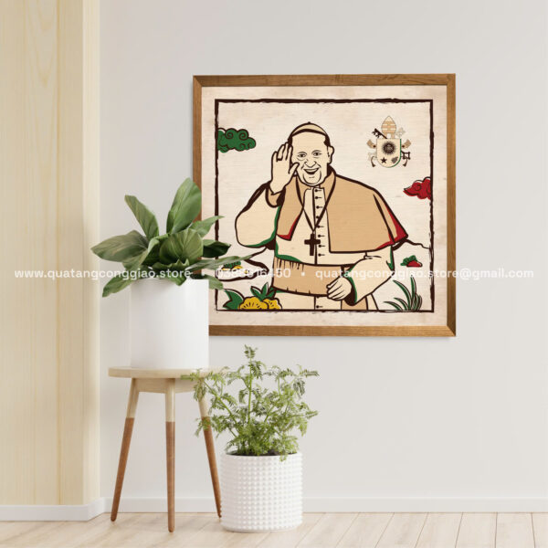 Tranh Canvas Giáo Hoàng Phanxicô theo phong cách đông hồ Việt Nam - Nhiều kích thước - Hình ảnh 2