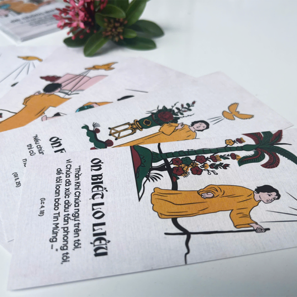 Bộ thẻ 7 ơn Chúa Thánh Thần phong cách tranh đông hồ - Quà tặng Công Giáo - Thẻ ơn ngẫu nhiên - Hình ảnh 4
